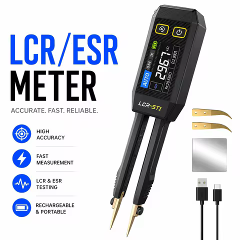 FNIRSI LCR-ST1 10KHz LCR Meter Tweezer, Mini Smart SMD Tester, ESR Meter, Multimeter, Capacitance In
