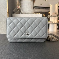 CHANEL 荔枝牛皮WOC鏈包 灰色 晶片