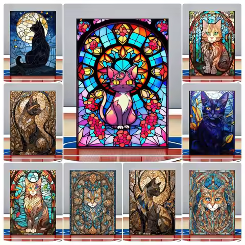 Jigsaw Puzzles Stained Glass Cat Adults Puzzle Games Family Fun Puzzles Educational Toys Creative Gi
