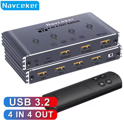 Navceker KVM USB C Switch with Controller 4 Computers Share 4 10Gbps USB 3.2 Gen 2 USB Switcher Sele