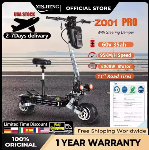 ZonDoo Pro 6000W 60V 38AH Dual Motor Electric Scooter Max Speed 95KM/H Max Mileage 90-110km 11 Inch 