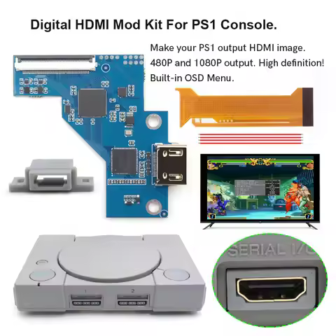 Hispeedido Digital HDMI MOD Kit Digital to Digital HDMI Mod Kit 480P 1080P For Playstaion 1 PS1 Cons