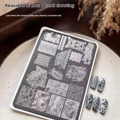 Stainless Steel Manicure Stamp Templates French Lace Wave Line Nail Stamping Plates Image DIY Printi