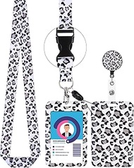 Lanyards for Id Badges Card and Keys-Fashionable ID Card Holders with Retractable Lanyards-Soft Fiber,Wallet-Cute Neck Lanyard for Women,Teens,Nurse,Teacher,Coach(Snow Leopard)