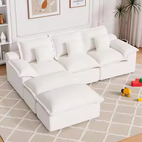 U Shaped Modular Sectional Sofa Chenille Deep Seat 2 Movable Ottomans No Assembly Living Room 107", 