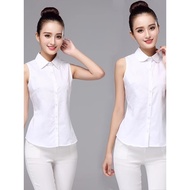 sleeveless blouse Kolar palsu pelbagai fungsi, kemeja tanpa lengan putih, pakaian profesional, pelaj