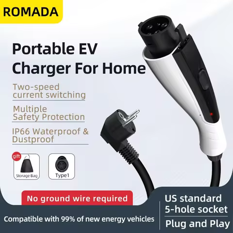 16A 3.5KW Type1 Portable EV Charger SAE J1772, 3-10M Cable Electric Vehicle Charging Station for Hom