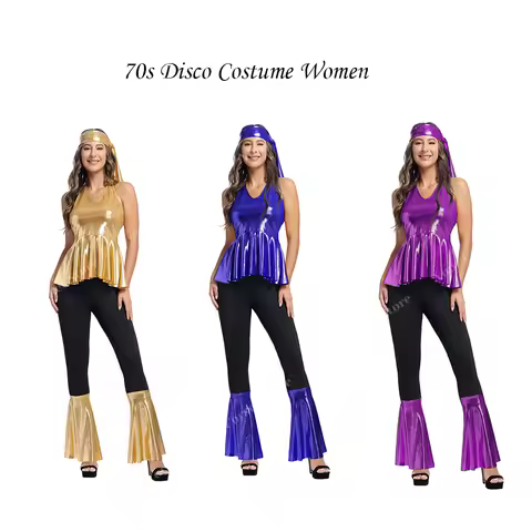 Women Disco Costume 70s Outfit Vintage 60s Disco Hippie Costume Halloween Plus Size 70s Costume with