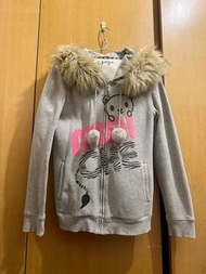 BSX灰色修身毛毛帽外套