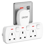 LENCENT 3 Way Extension Multiple Socket 3 in 1 UK Plug Wall Plug with Individual Switches, 3 Outlets