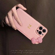 Ốp lưng điện thoại đính nơ lấp lánh tên viết tắt tùy chỉnh tương thích với iPhone 16 15 14 13 12 11 