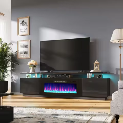 Fireplace TV Stand 70 Inch with 36 Inch Electric Fireplace Entertainment Center Modern 2 Tier TV Con