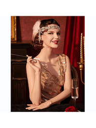 1入組女士20年代復古流蘇鏈，鑽石羽毛發帶，適用於節日派對彩妝和裝扮配件