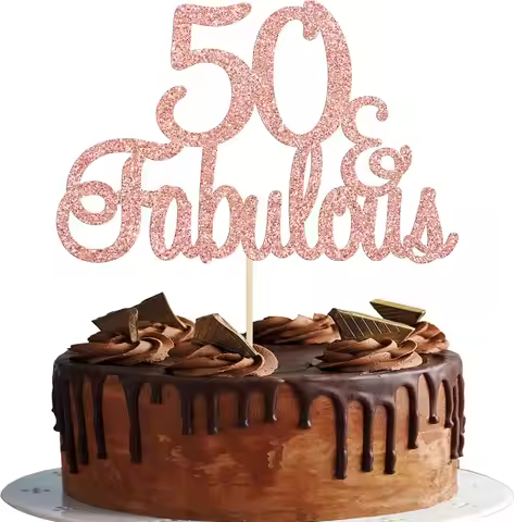 1Pcs 50 & Fabulous Cake Toppers Rose Gold 50 Birthday Anniversary Cake Toppers for 50th Birthday Cak