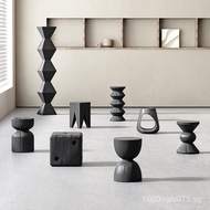 Wabi-Sabi Style Carbonized Black Wooden Stool Chair for Homestay Living Room Decoration Tea Room Cre