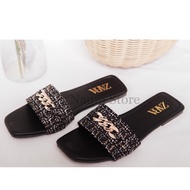 Sandal Mewah Sendal kekinian Sandal flat motif rantai bahan rajut