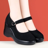 Wedge Shoes Women Thick-Soled Comfortable Mother Shoes Hotel Work Shoes