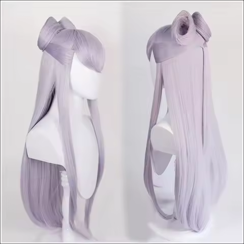 Game KDA Baddest Evelynn Cosplay Wigs LOL KDA Cosplay Long Purple Wigs with Buns Heat Resistant Synt