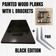 Ow! Og! Set of Painted Wood Planks with L Brackets Coated with Black for Hanging Wall Shelf DIY Simple Organizer Space Saver Ready To Use Hand Sanded folding table home office desk for student and adult cabinet heavy duty tv rack small room sala