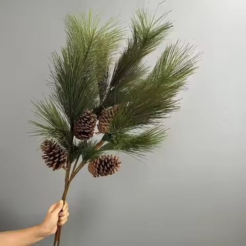 Realistic Artificial Pine Branch with Pine Cones Chinese Style Faux Pine Plant Plastic Fake Pine Bra