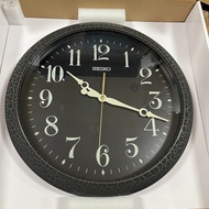 Seiko Clock QXA815K Decorator Black Leather Texture Design Quiet Sweep Silent Movement Wall Clock QXA815