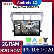 Acodo 2din Android เครื่องเสียงรถยนต์สำหรับ Toyota Vios 2008-2013 รถวิทยุ 9 นิ้ว iPS 2G RAM 32G ROM Quad Core Touch แยกหน้าจอทีวีนำทาง GPS สนับสนุนระบบควบคุมพวงมาลัยพร้อมกรอบ