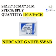 Nur Care Gauze Swab 7.5CMX7.5CM 100'S/PACK OR Camsterile Gauze 7.5CM 100'S/PACK