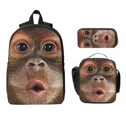 Big Face Baby Orangutan Monkey Backpack Boys Girls BookBag School Bag Laptop Shoulder Bags 3ps Insul