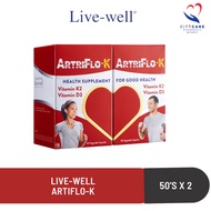 Live-well ARTRIFLO-K (vitamin K2 & D3) 50's x 2 vegecapsules