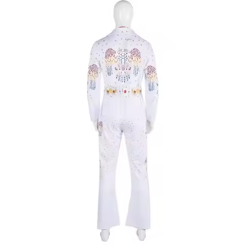 CyMovie Rocker Elvis Cosplay Costume Adult Men Women Jumpsuit Halloween White Bodysuit Outfit Unifor