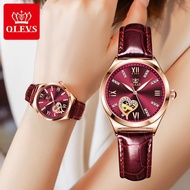 【OLEVS】Brand Top Automatic Mechanical Watch for Women Leather Original 2023 New woman Waterproof Ele