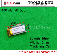 3.7V 400mAh 701535 Lipo Battery Rechargeable Battery for Tablet MP3 MP4 MP5 Bluetooth Receiver Speak