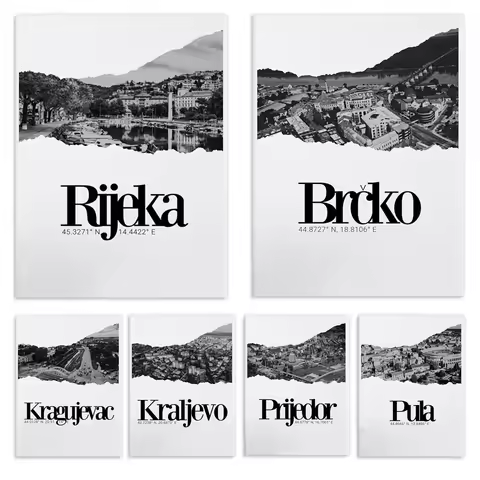 Kraljevo, Osijek, Belgrade, Sarajevo, Zagreb, Novi Sad, Prijedor, Slavonski Brod coordinates poster,