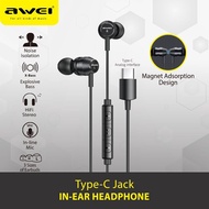 Awei TC-5 In-ear Wired Earphone Type-C Jack headphone Noise Reduction Clearer Call Stereo Deep Bass earbuds With Microphone Button Control 1.2m For Phone moblies laptop computer