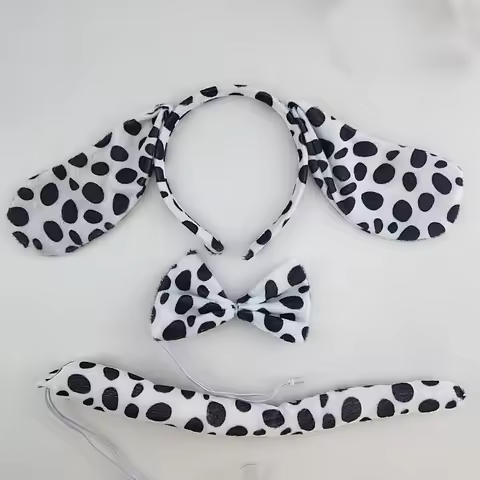 Adult Kids Plush Cartoon Boy Dalmatian Animal Dog Headband Ear Bow Tail Gift Birthday Party Cosplay
