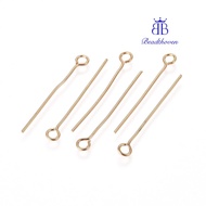 200pc 304 Stainless Steel Eye Pins Golden 25x0.6mm Hole: 2mm