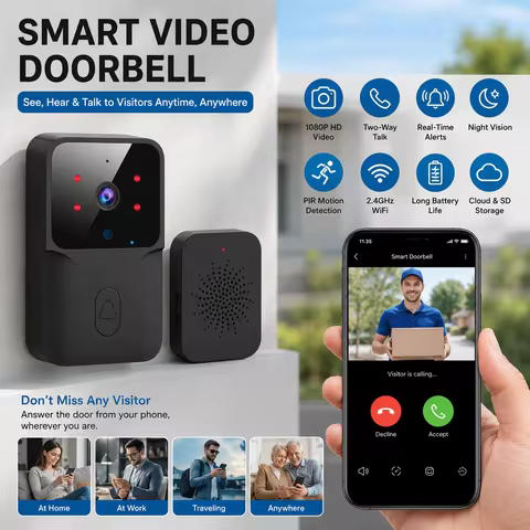 Wireless Video Doorbell Camera, WiFi Two-way Talk Doorbell with IR Night Vision, Smart Home Security