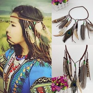Peacock feather hair accessory headband for beach photography, bohemian style, Indian hippie tassel 