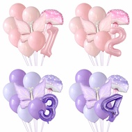 10pcs/set Pink Purple Butterfly number Balloon 0-9 Mushroom Aluminum Foil Balloon Birthday Party Dec