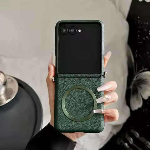 For Motorola Moto Razr 50 Ultra Case Magnetic Lichee Pattern PU Leather +PC Ultra Thin Cover With Me