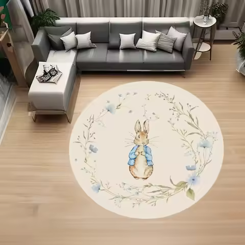 Peter Rabbit Round Area Rug Flannel Soft Non Slip Cute Cartoon Floor Mat for Kids Room Nursery Baby 