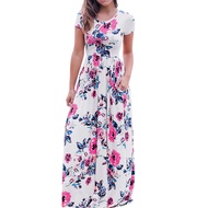 Genmoment Plus Size Dress For Women Formal Wedding Dress For Ninang Sale Women'S Casual Floral Printed Dress Short Sleeve Maxi Dress With Pockets Green