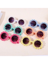 6入組菊花造型男女童太陽眼鏡,可愛嬰兒墨鏡,防紫外線,適用於花朵派對