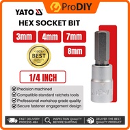 YATO 1 pc Hex Socket Bit 1/4 inch 3mm-8mm Hex Automotive Machinery CrV Steel Anti Slip 37mm Length