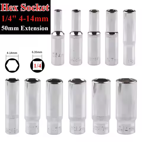 10PCS 1/4 Single Extension Hexagon Socket 6/8/10/13/14mm Premium Chrome Vanadium Steel Socket Chrome