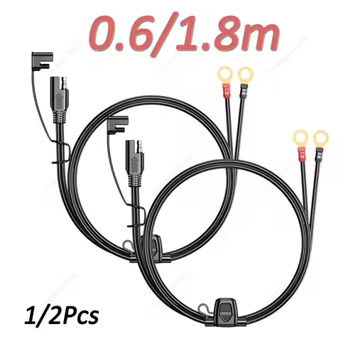 0.6/1.8m SAE Cable With Fuse Terminal O Connector Battery Charger Extension Adapter Wire 18AWG 12-24