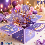 TYLER1 3D Birthday Card, Flowers Theme Balloon Cake Design Pop-Up Greeting Cards, Congratulations Be