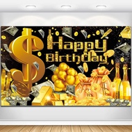 7x5ft Dollar Money Photography Backgrounds Black and Gold Happy Birthday Party Decorations Supplies 