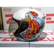 Zeus Helmet ZS-609 Ikan Koi Samurai Black White Metalic Grey  Yamaha Blue Visor smoke