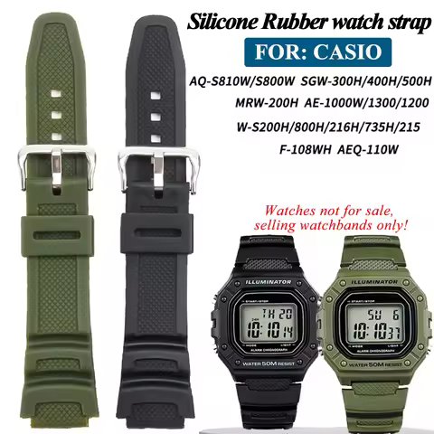 For Casio W-218H-4B2/3A/1A SGW-300/400 W737H/F-108 MRW-200 Soft silicone watch strap 18mm rubber wat
